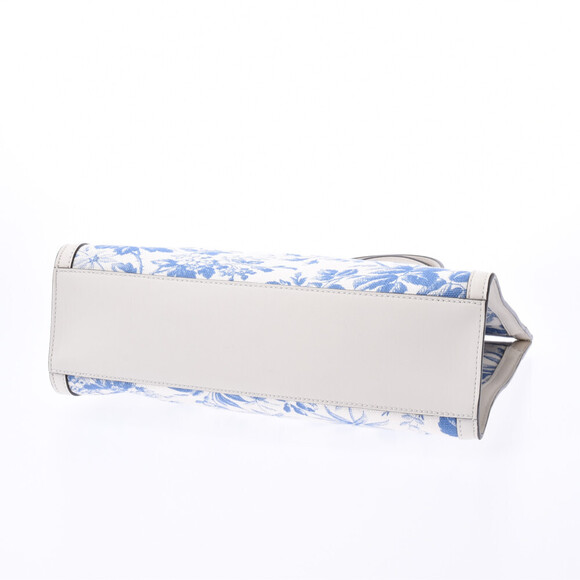 Gucci Herbarium Flower White Blue Canvas Calf Tote Bag - Picture 4 of 9